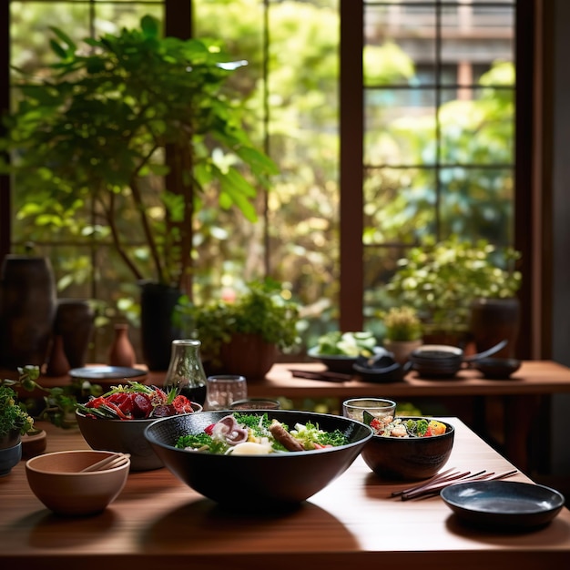 전통 식당에서 일본식 점심 식사