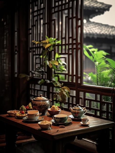 Japanese lunch in traditional dining room