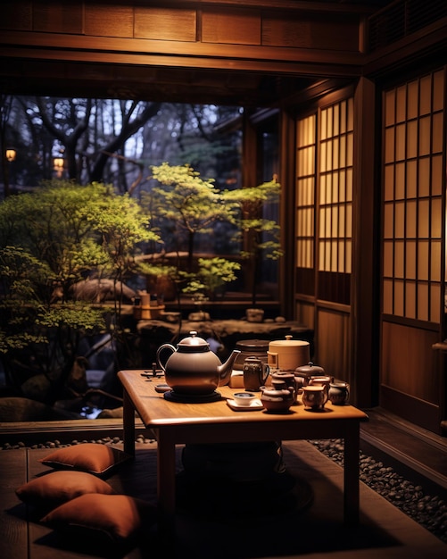 Photo japanese lunch in traditional dining room