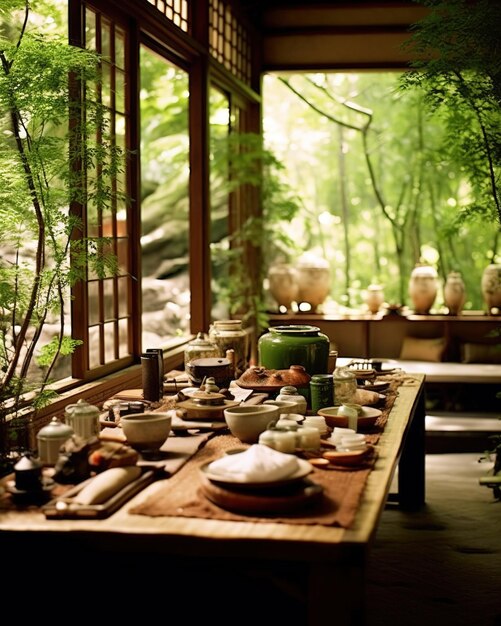 Japanese lunch in traditional dining room