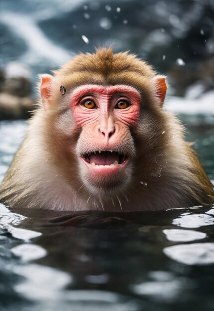 Photo japanese macques bathing in hot spring