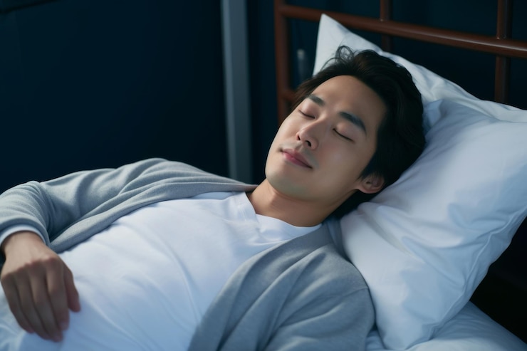 Photo japanese man in bed in the morning