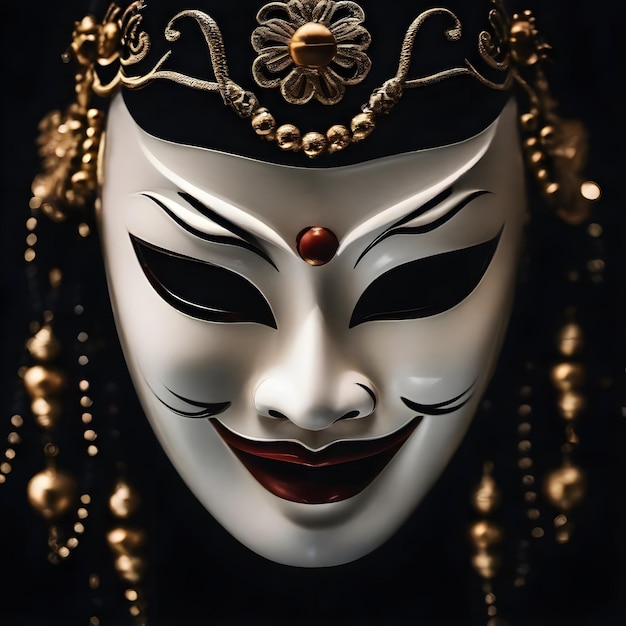 日本のマスク メタル 本物のネイティブと少し暗い 黒い背景で