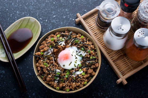 Japanese minced beef bowl.