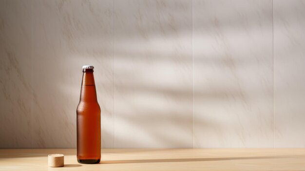 Photo japanese minimalism beer bottle on wooden countertop