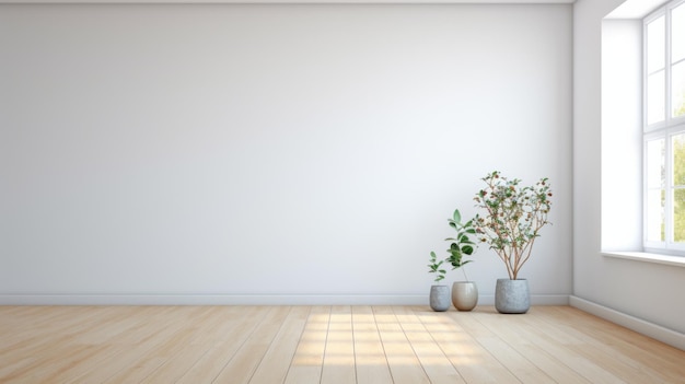 japanese minimalism empty room with plant and window
