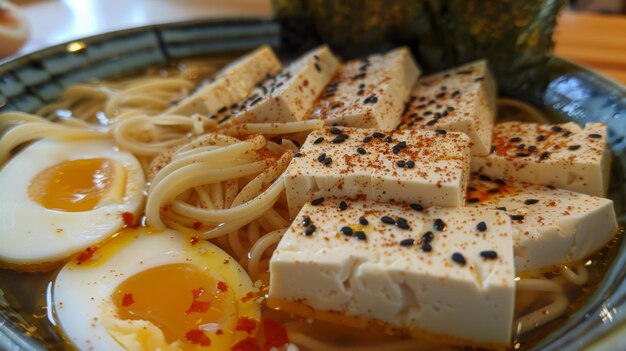 Japanese miso ramen noodle with tofu and egg