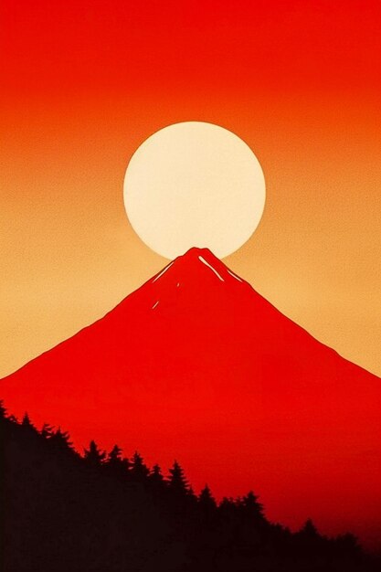 Japanese mountain view vintage album art retro poster illustration AI Generated