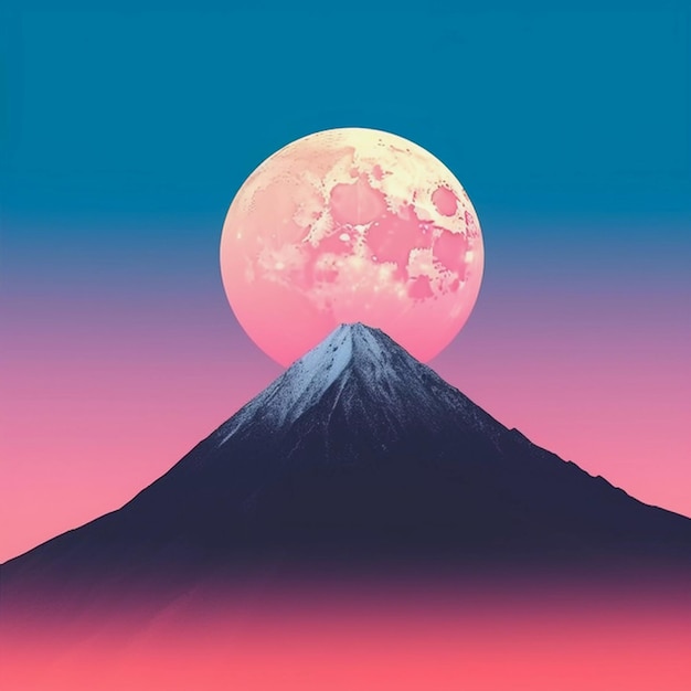 Japanese mountain view vintage album art retro poster illustration AI Generated