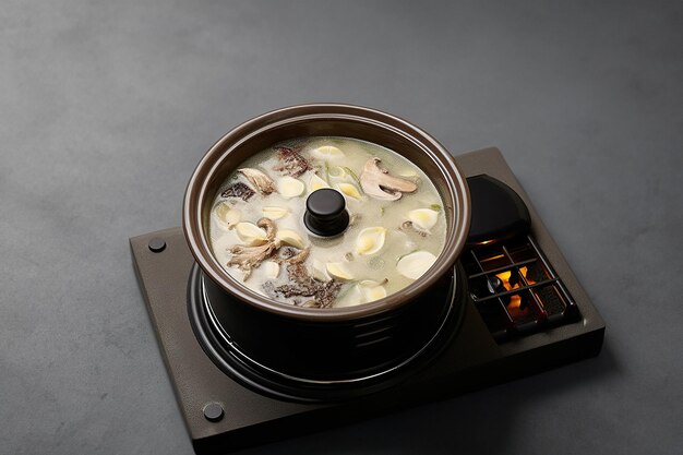 Photo japanese noodle soup filled with oranges and mushrooms