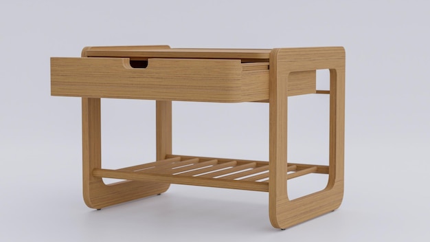 Japanese oak wood nightstand bedside table premium photo 3d render