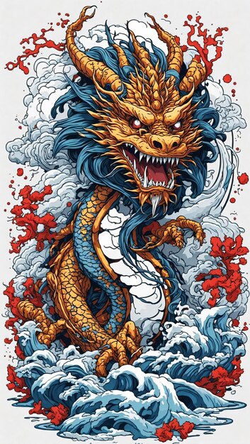 Photo japanese ocean dragon illustration vibrant color