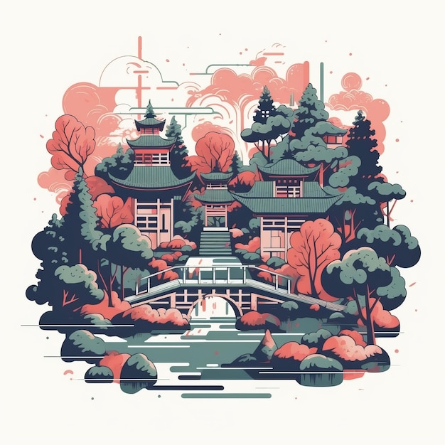 japanese park flat illustration drawn in adobe illustrator