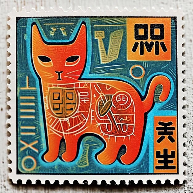 Photo a japanese postage stamp in the style of linocut popart