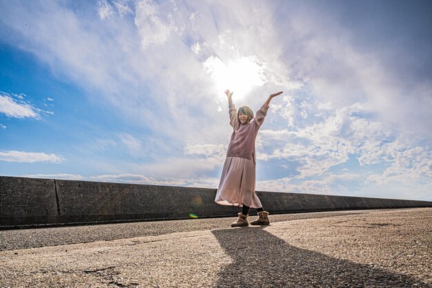 Japanese pregnant woman and fantastic sky