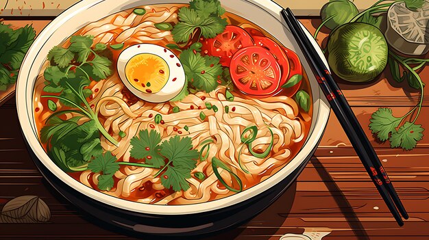 Photo japanese ramen handr drawn illustration