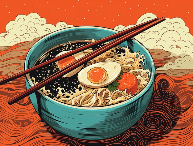 Japanese Ramen Noodle Illustration Cartoon Style AI Generated