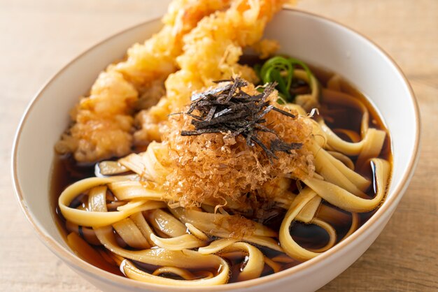 Japanese ramen noodles with shrimps tempura - Asian food style