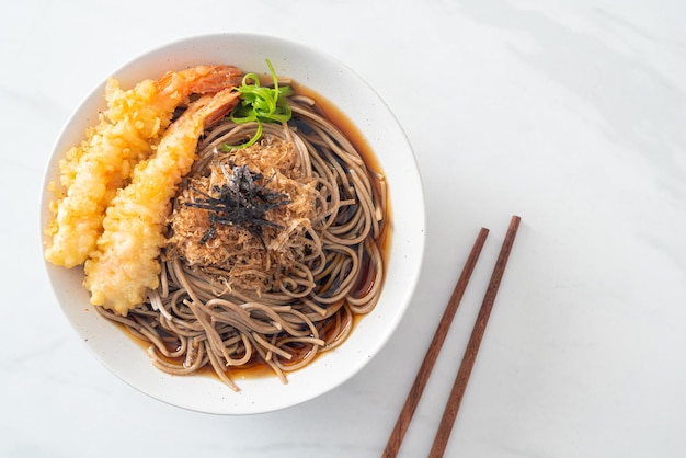 Japanese ramen noodles with shrimps tempura - Asian food style