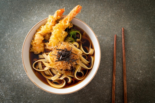 Japanese ramen noodles with shrimps tempura - Asian food style