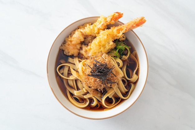 Japanese ramen noodles with shrimps tempura - Asian food style