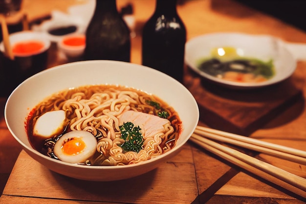 写真 日本のラーメン スープの背景