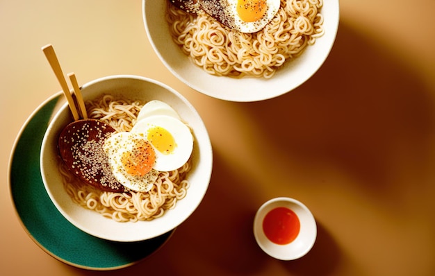日本のラーメンのスパイシーなソース、古代の食べ物