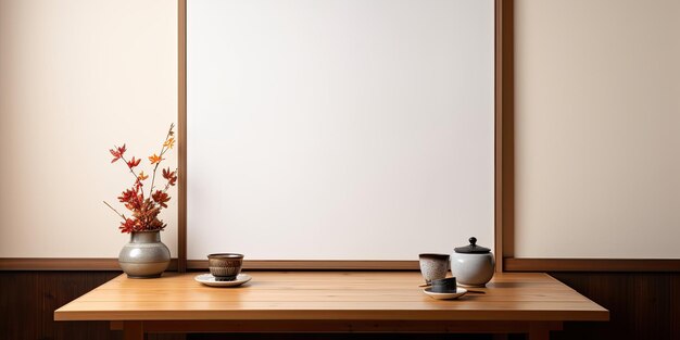 Japanese restaurant room background with white wood table for product display and business concept