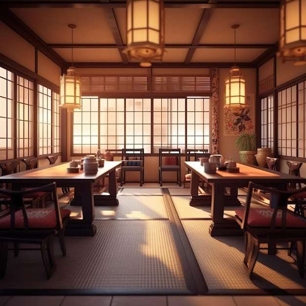 Premium AI Image | Japanese restaurant tables ai