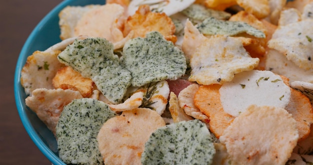 Japanese rice cracker on plate