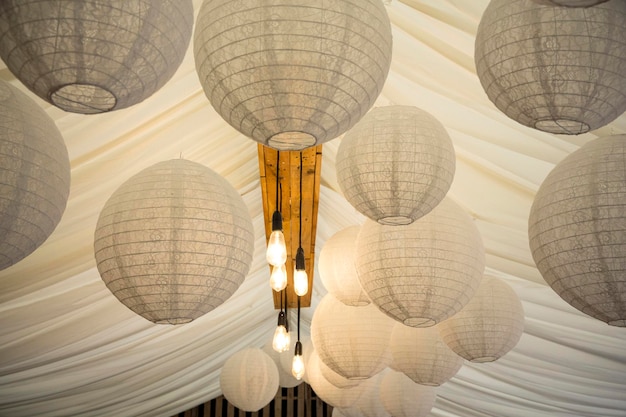 Japanese Rice Paper lamps and fabric canopy, decorations