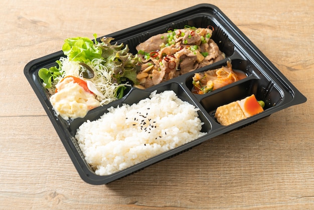 japanese rice with pork yaki bento set - japanese food style