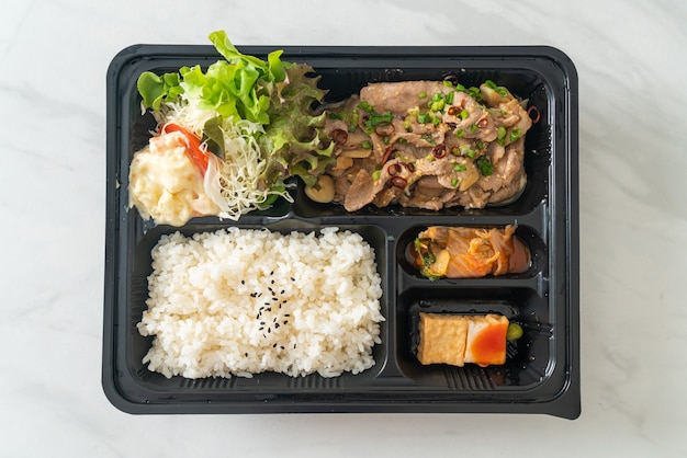 japanese rice with pork yaki bento set - japanese food style