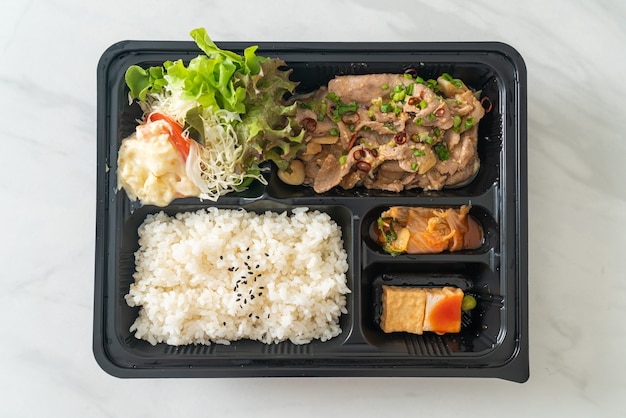 Japanese rice with pork yaki bento set - Japanese food style