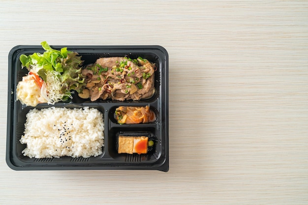 Japanese rice with pork yaki bento set japanese food style