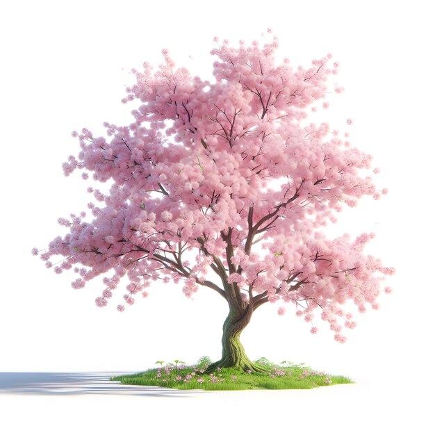 Foto illustrazione 3d dell'albero di sakura giapponese su uno sfondo bianco puro