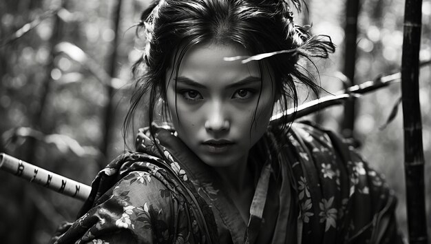 Foto la ragazza samurai giapponese da vicino