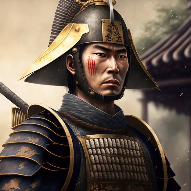 Japanese samurai illustration digital art style illustrated 3d rendering. raster illustration