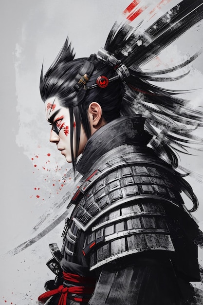 Japanese samurai warrior character design Medieval soldier with sword Japan culture and history Asian traditional knight painting and drawing