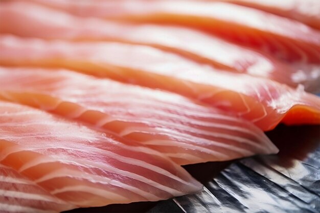 Japanese sashimi raw fish meat sliced into pieces Generative AI