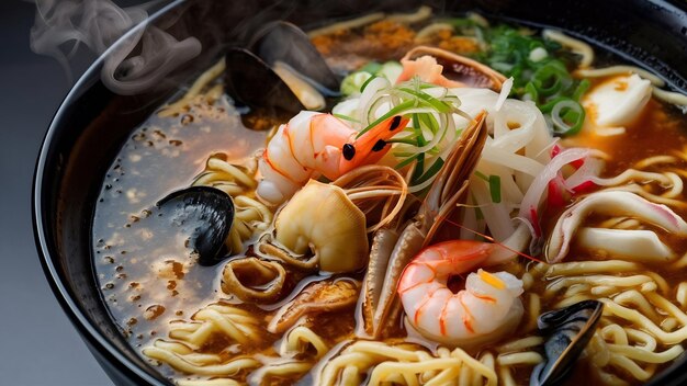 Japanese seafood ramen with cuttlefish sauce