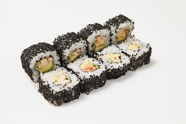 Japanese seafood sushi , roll on a white background