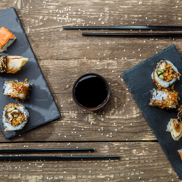 Japanese seafood sushi rolls