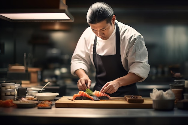 Japanese senior Chef making omakase food