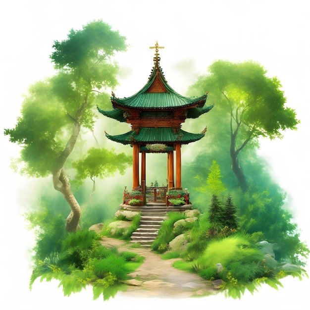 Japanese shrine in the forest clipart