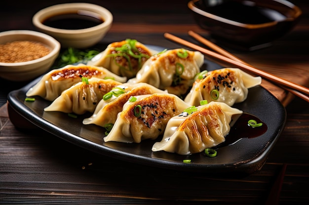 Japanese snack of dumplings served with soy sauce