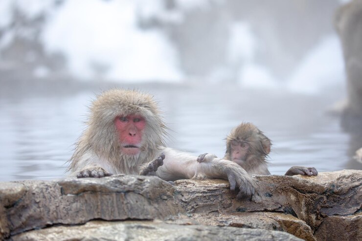 Photo japanese snow monkey in hot spring