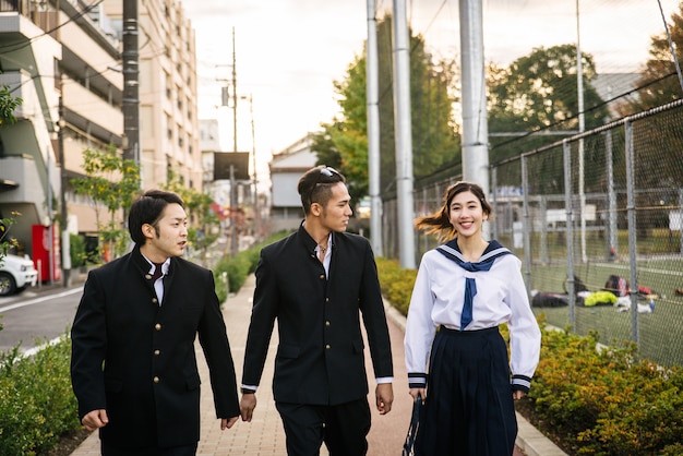 Japanese students meeting outdoors