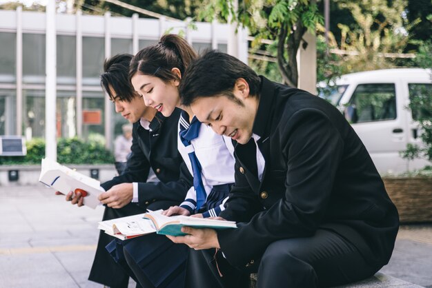 Japanese students meeting outdoors