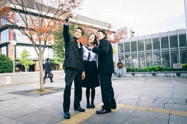 Japanese students meeting outdoors